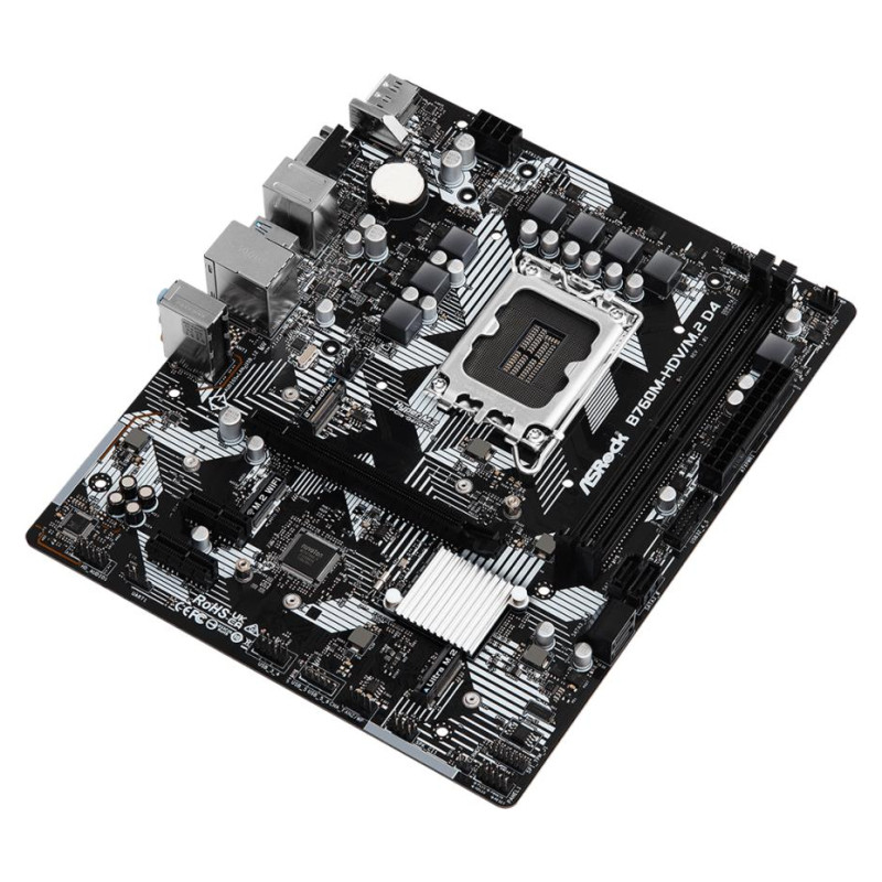 Asrock Mainboard|ASROCK|Intel B760 Express|LGA1700|Micro-ATX|Memory DDR4|Memory slots 2|2xPCI-Express 3.0 1x|1xPCI-Express 4.0 16x|2xM.2|1x15pin D-sub|1xHDMI|1xDisplayPort|2xUSB 2.0|3xUSB 3.2|1xUSB-C|1xPS/2|1xRJ45|3xAudio port|B760M-HDV/M.2D4