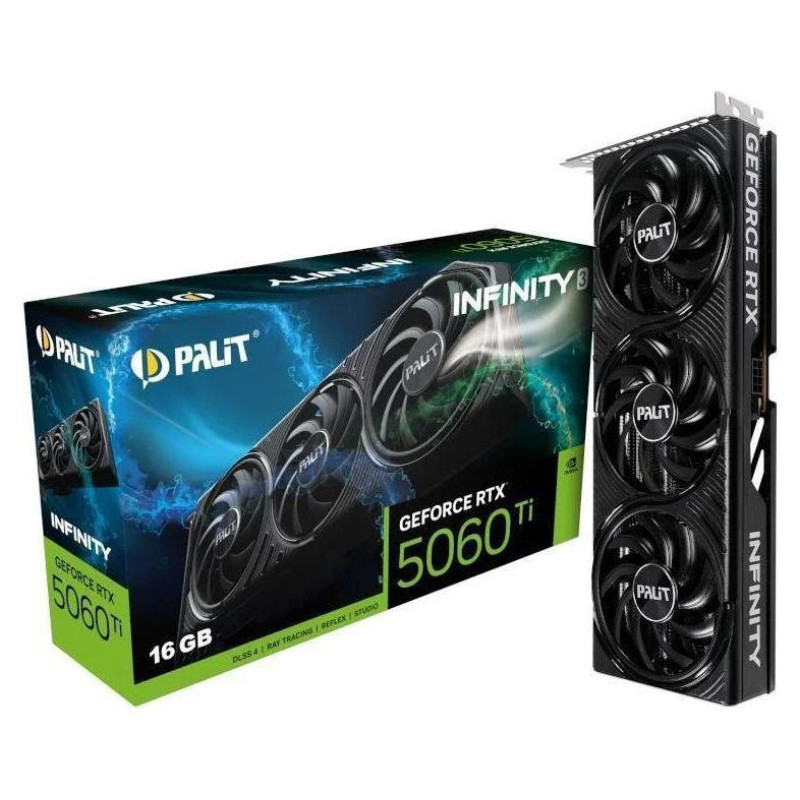 Palit Graphics Card|PALIT|NVIDIA GeForce RTX 5060 Ti|16 GB|GDDR7|128 bit|PCIE 5.0 16x|Memory 1750 MHz|Triple slot Fansink|1xHDMI|3xDisplayPort|NE7506T019T1-GB2061S