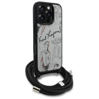 Karl Lagerfeld Crossbody Grained Pattern & Logo Case for iPhone 16 Pro - Gray