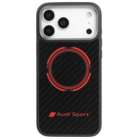Audi RSQ Carbon Fiber Sport Red Circle MagSafe Case for iPhone 17 Pro Max - Black