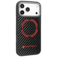 Audi RSQ Carbon Fiber Sport Red Circle MagSafe Case for iPhone 17 Pro Max - Black