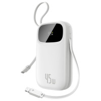 Baseus EnerFill FC31 20000mAh 45W Powerbank with Digital Display and 2 Built-in Cables (USB-C + Lightning) - White