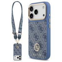 Guess 4G Strass Logo & Big Strap Metal Buttons MagSafe Case for iPhone 17 Pro - Blue