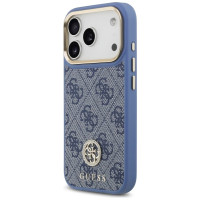 Guess 4G Strass Logo & Big Strap Metal Buttons MagSafe Case for iPhone 17 Pro - Blue