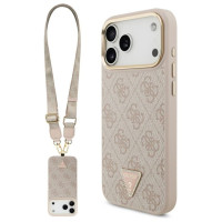 Guess 4G Triangle Logo & Big Strap Metal Buttons MagSafe Case for iPhone 17 Pro Max - Pink