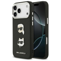 Karl Lagerfeld FW Grained Karl & Choupette Heads Pins & Logo iPhone 17 Pro Max Case - Black