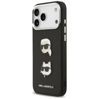 Karl Lagerfeld FW Grained Karl & Choupette Heads Pins & Logo iPhone 17 Pro Max Case - Black