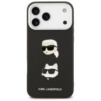 Karl Lagerfeld FW Grained Karl & Choupette Heads Pins & Logo iPhone 17 Pro Max Case - Black