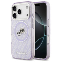 Karl Lagerfeld IML Glitter Karl & Choupette Heads Logo MagSafe Case for iPhone 17 Pro Max - Purple