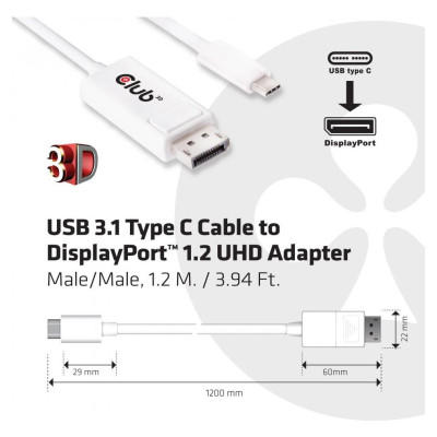 Club3D CABLE USB-C TO DP 1.2M/M/M CAC-1517 CLUB3D