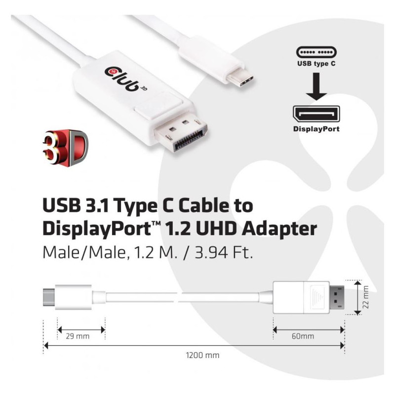 Club3D CABLE USB-C TO DP 1.2M/M/M CAC-1517 CLUB3D