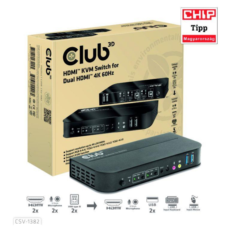 Club3D VIDEO SWITCH KVM HDMI 2PORT/CSV-1382 CLUB3D