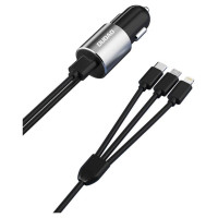 Dudao 3in1 USB car charger 3,4 A built-in cable Lightning / USB Type C / micro USB black (R5ProN black)