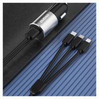 Dudao 3in1 USB car charger 3,4 A built-in cable Lightning / USB Type C / micro USB black (R5ProN black)