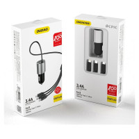 Dudao 3in1 USB car charger 3,4 A built-in cable Lightning / USB Type C / micro USB black (R5ProN black)