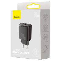 Baseus [AFTER RETURN] Baseus Compact quick charger 2x USB / USB Type C 30W 3A Power Delivery Quick Charge black (CCXJ-E01)