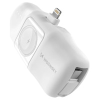 Wozinsky WF16-YLS 5000mAh 15W Lightning Mini Power Bank with Built-in USB-C Cable and Apple Watch Charger - White