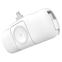 Wozinsky WF16-YLS 5000mAh 15W Lightning Mini Power Bank with Built-in USB-C Cable and Apple Watch Charger - White
