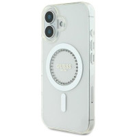 Guess IML Rhinestones MagSafe Case for iPhone 16 Plus - White