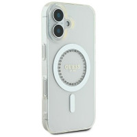 Guess IML Rhinestones MagSafe Case for iPhone 16 Plus - White
