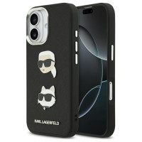 Karl Lagerfeld FW Grained Karl & Choupette Heads Pins & Logo iPhone 17 Case - Black
