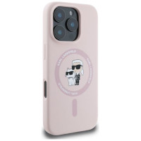 Karl Lagerfeld Silicone Karl&Choupette Heads MagSafe Case for iPhone 16 Pro Max - Pink