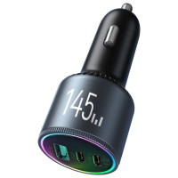 Joyroom JR-CCN07 145W Car Charger 2xUSB-C USB-A + 100W USB-C Cable - Dark Gray