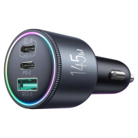 Joyroom JR-CCN07 145W Car Charger 2xUSB-C USB-A + 100W USB-C Cable - Dark Gray