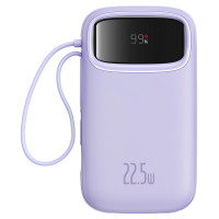 Baseus Qpow2 20000mAh 22.5W Powerbank with Dual Cable with Digital Display + Baseus Simple USB-C 3A Cable 0.3m (White) - Purple