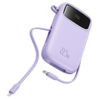 Baseus Qpow2 20000mAh 22.5W Powerbank with Dual Cable with Digital Display + Baseus Simple USB-C 3A Cable 0.3m (White) - Purple