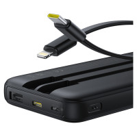 Baseus Lipow 10000mAh 22.5W Powerbank with Dual Built-in Cable with Display (with additional black Baseus Simple USB-A - USB-C 3A 0.2m cable) - Black