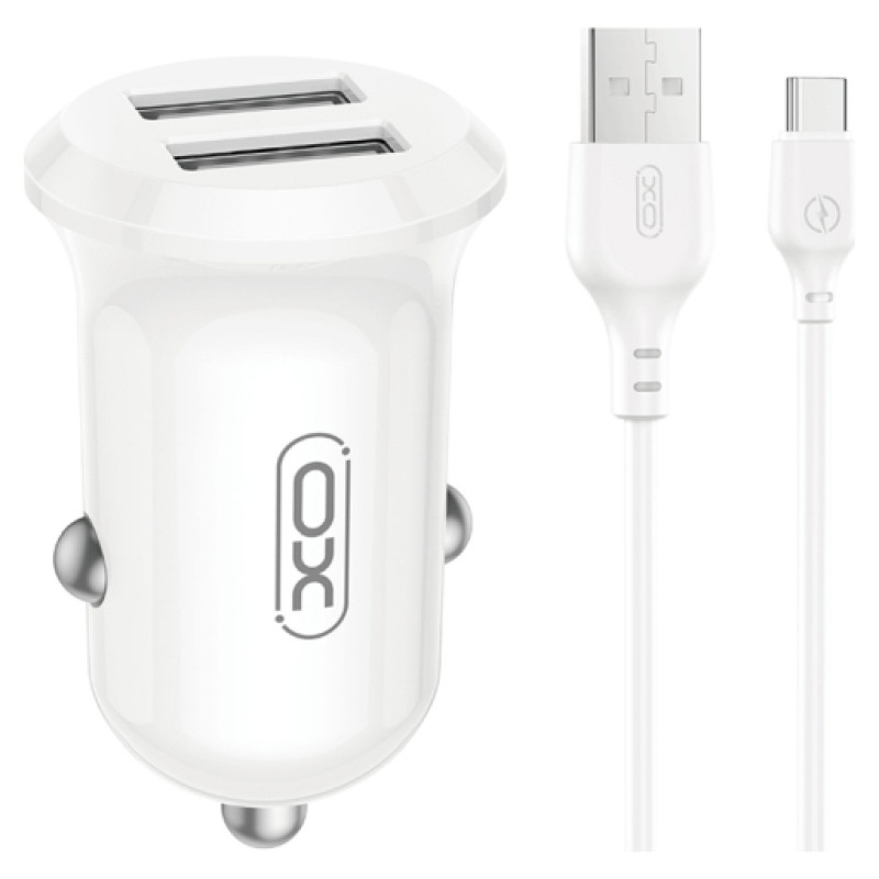 XO CC67 Automa&scaron;īnas lādētājs 2xUSB 12W + Type C kabelis