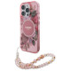 Guess IML Flowers With Pearl Strap MagSafe iPhone 16 Pro Case - Pink