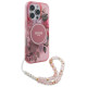 Guess IML Flowers With Pearl Strap MagSafe iPhone 16 Pro Case - Pink