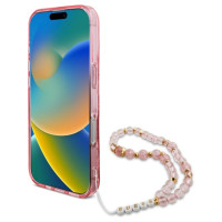 Guess IML Flowers With Pearl Strap MagSafe iPhone 16 Pro Case - Pink