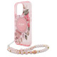 Guess IML Flowers With Pearl Strap MagSafe iPhone 16 Pro Case - Pink