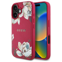 Guess Grained Printed Flower Pattern MagSafe case for iPhone 16 fuchsia