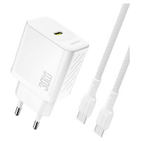 Dudao A27PCEU PD 30W GaN USB-C Wall Charger with USB-C Cable - White