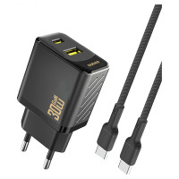 Dudao A27TCEU PD 30W GaN USB-A USB-C Wall Charger with USB-C Cable - Black