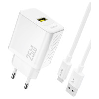 Dudao A27STEU 25W GaN USB-A Wall Charger with USB-A - USB-C Cable - White