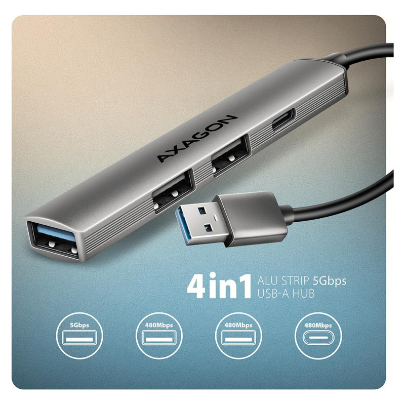 Axagon HUE-STA ALU STRIP USB-A 4 port hub