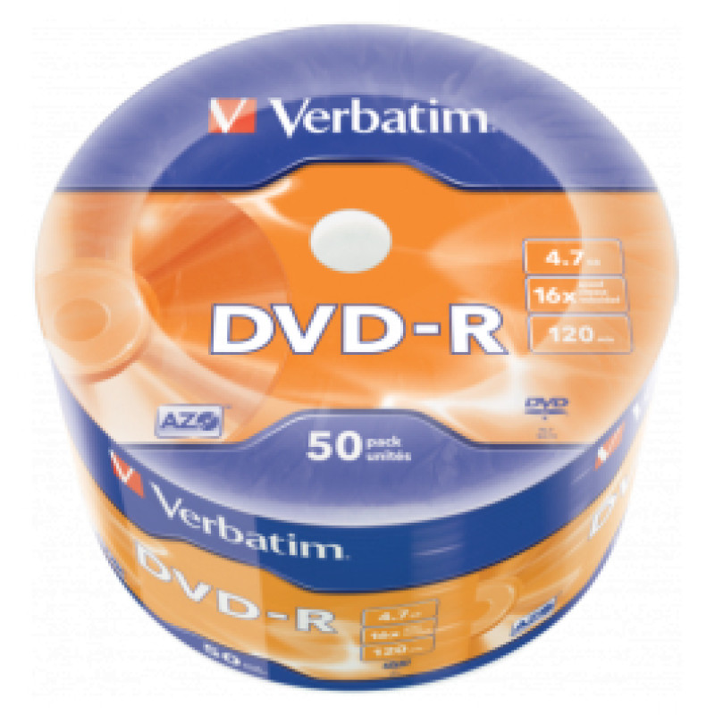 Verbatim Matricas DVD-R AZO Verbatim 4.7GB 16x 50 Pack Matt Silver Wrap Spindle