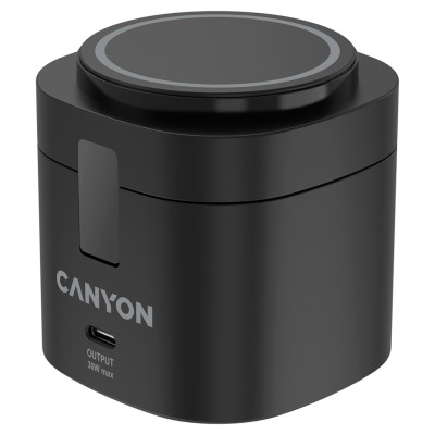 Canyon 4 in 1 Wireless Charging Stand, 30W max, Size: 70x70x70.3mm, weight: 414g, with 65W charger and 1M cable, black