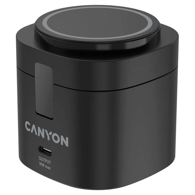 Canyon 4 in 1 Wireless Charging Stand, 30W max, Size: 70x70x70.3mm, weight: 414g, with 65W charger and 1M cable, black