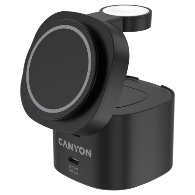 Canyon 4 in 1 Wireless Charging Stand, 30W max, Size: 70x70x70.3mm, weight: 414g, with 65W charger and 1M cable, black