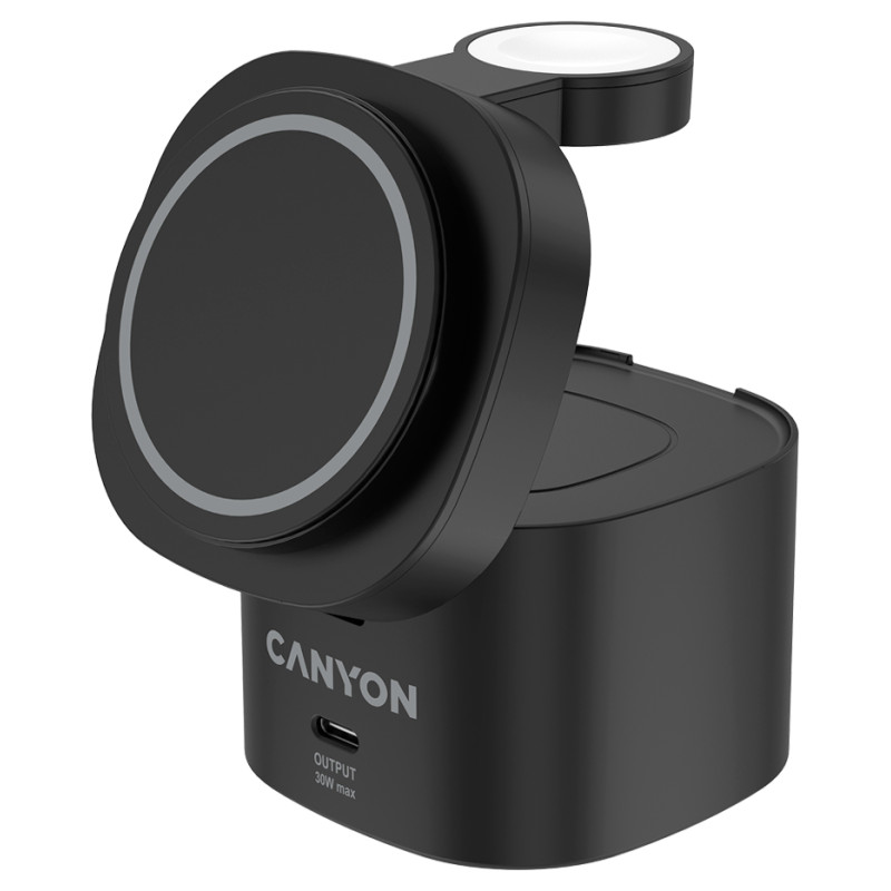 Canyon 4 in 1 Wireless Charging Stand, 30W max, Size: 70x70x70.3mm, weight: 414g, with 65W charger and 1M cable, black