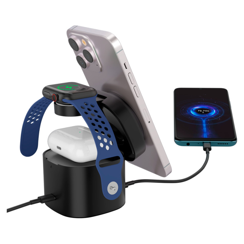 Canyon 4 in 1 Wireless Charging Stand, 30W max, Size: 70x70x70.3mm, weight: 414g, with 65W charger and 1M cable, black