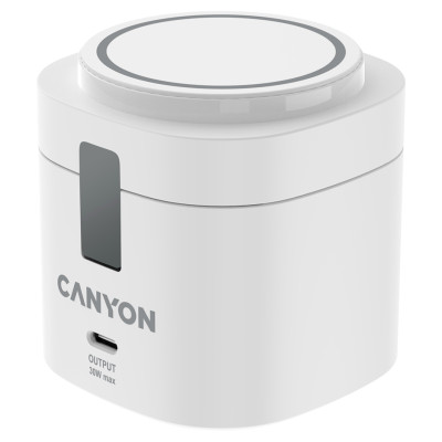 Canyon 4 in 1 Wireless Charging Stand, 30W max, Size: 70x70x70.3mm, weight: 414g, with 65W charger and 1M cable, white