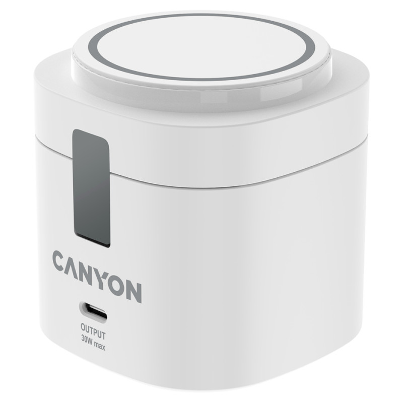 Canyon 4 in 1 Wireless Charging Stand, 30W max, Size: 70x70x70.3mm, weight: 414g, with 65W charger and 1M cable, white