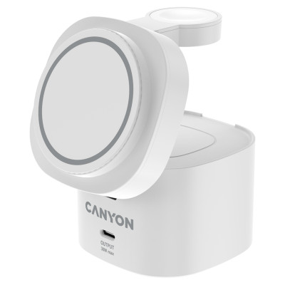Canyon 4 in 1 Wireless Charging Stand, 30W max, Size: 70x70x70.3mm, weight: 414g, with 65W charger and 1M cable, white